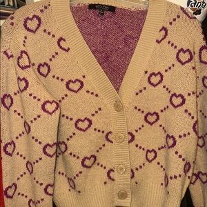 Wily & Fox Beige Knit Cardigan with Purple Heart Motif